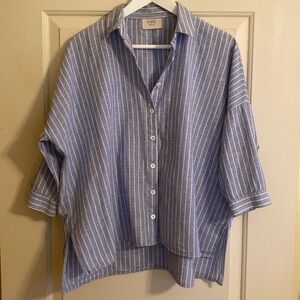 INAE Collection Linen Lagenlook Oversized Blue White Stripe Size XS